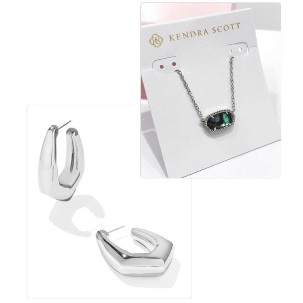 NWT Lot of 2x [Kendra Scott] Kaia Hoop Earrings & Elisa Pendant Necklace, Silver - Picture 3 of 12